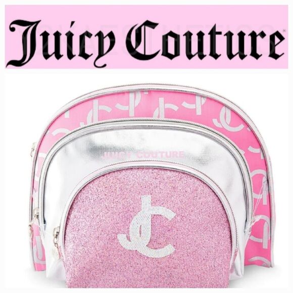 Juicy Couture JC Logo Glutter 3PC Cosmetic Bag Set - Picture 2 of 7